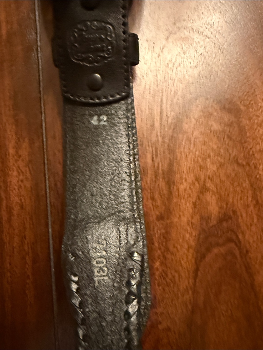 Tony Lama Black Leather Belt with Silver Western Buckle Sz 42 - Picture 7 of 12